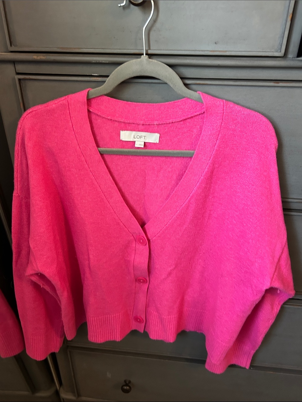 LOFT Hot Pink V-Neck Button-Up Cardigan